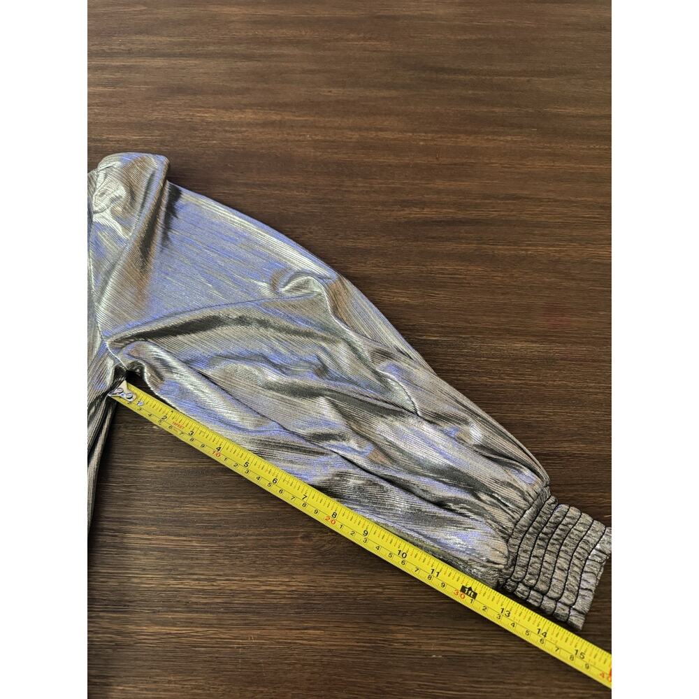 Retrofete Mini Dress Smocked Silver/Gunmetal XS Ruffle Metallic Party - Picture 9 of 12